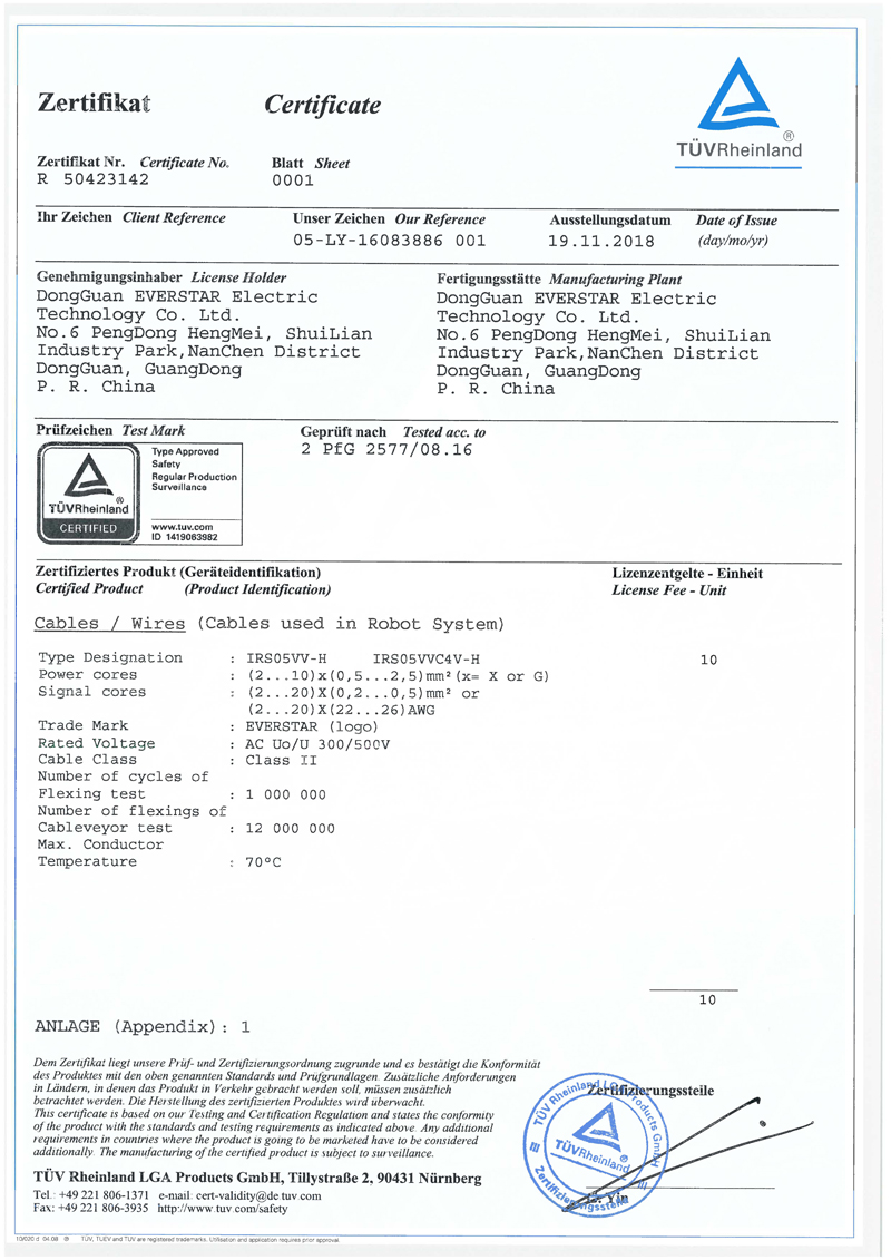 機器人電纜TUV認(rèn)證